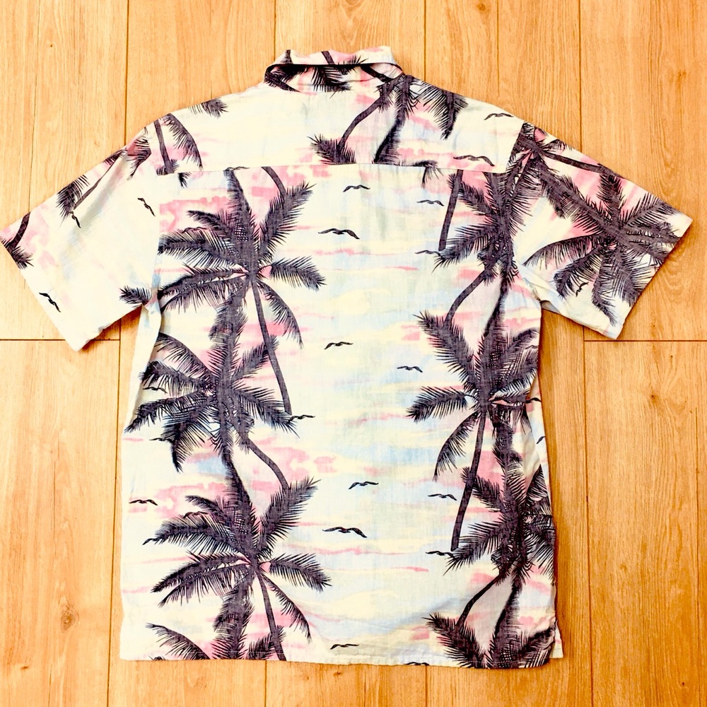 Men's Pink Palm-Print Short Sleeve Shirt button up beach coastal large - Picture 4 of 9